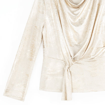 Clara Sunwoo Everyday - Foil Sheen - Long Sleeve Loop Front Top - Champagne - Final Sale