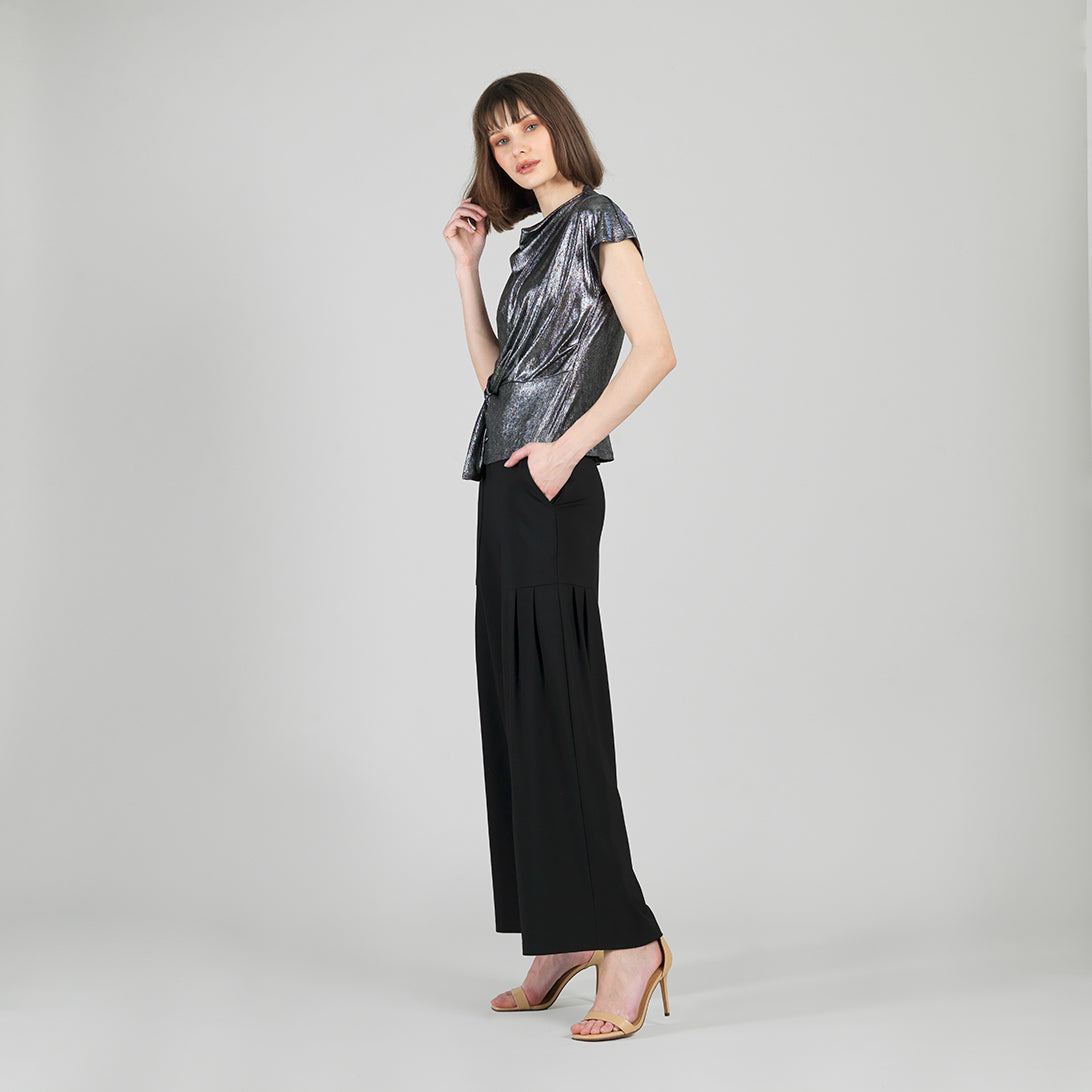 Clara Sunwoo New - Metallic Shimmer - Drape Neck Loop Front Top - Gunmetal - Limited Sizes