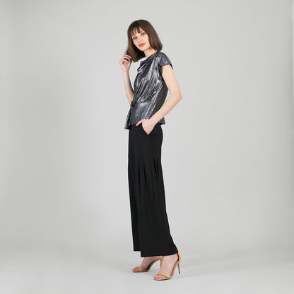 Clara Sunwoo New - Metallic Shimmer - Drape Neck Loop Front Top - Gunmetal - Limited Sizes