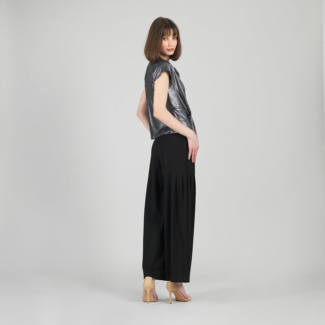 Clara Sunwoo New - Metallic Shimmer - Drape Neck Loop Front Top - Gunmetal - Limited Sizes