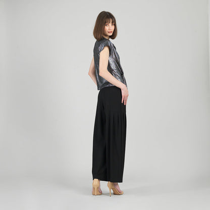 Clara Sunwoo New - Metallic Shimmer - Drape Neck Loop Front Top - Gunmetal - Limited Sizes