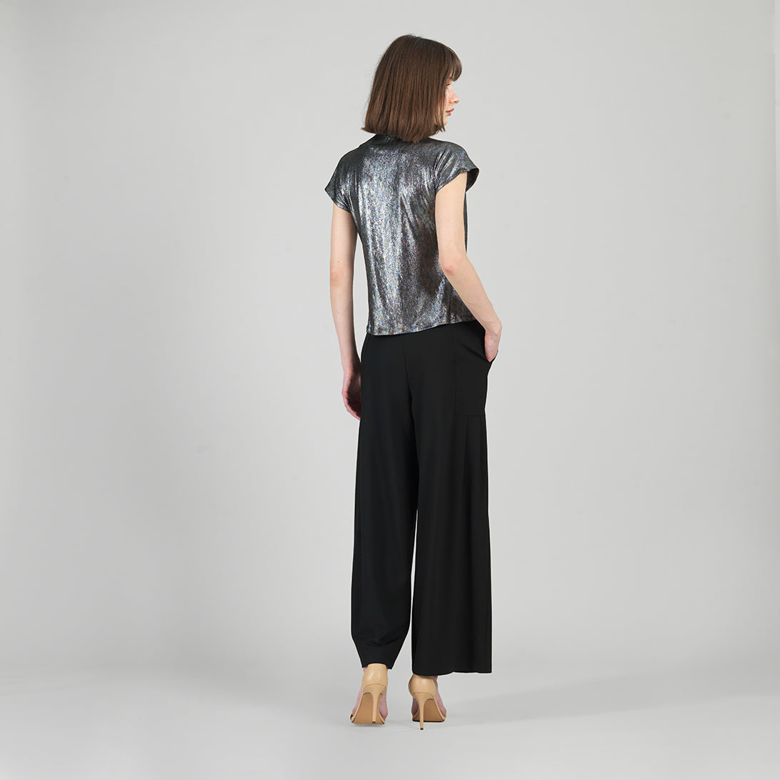 Clara Sunwoo New - Metallic Shimmer - Drape Neck Loop Front Top - Gunmetal - Limited Sizes