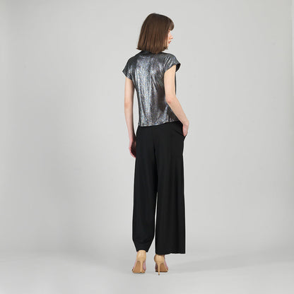 Clara Sunwoo New - Metallic Shimmer - Drape Neck Loop Front Top - Gunmetal - Limited Sizes