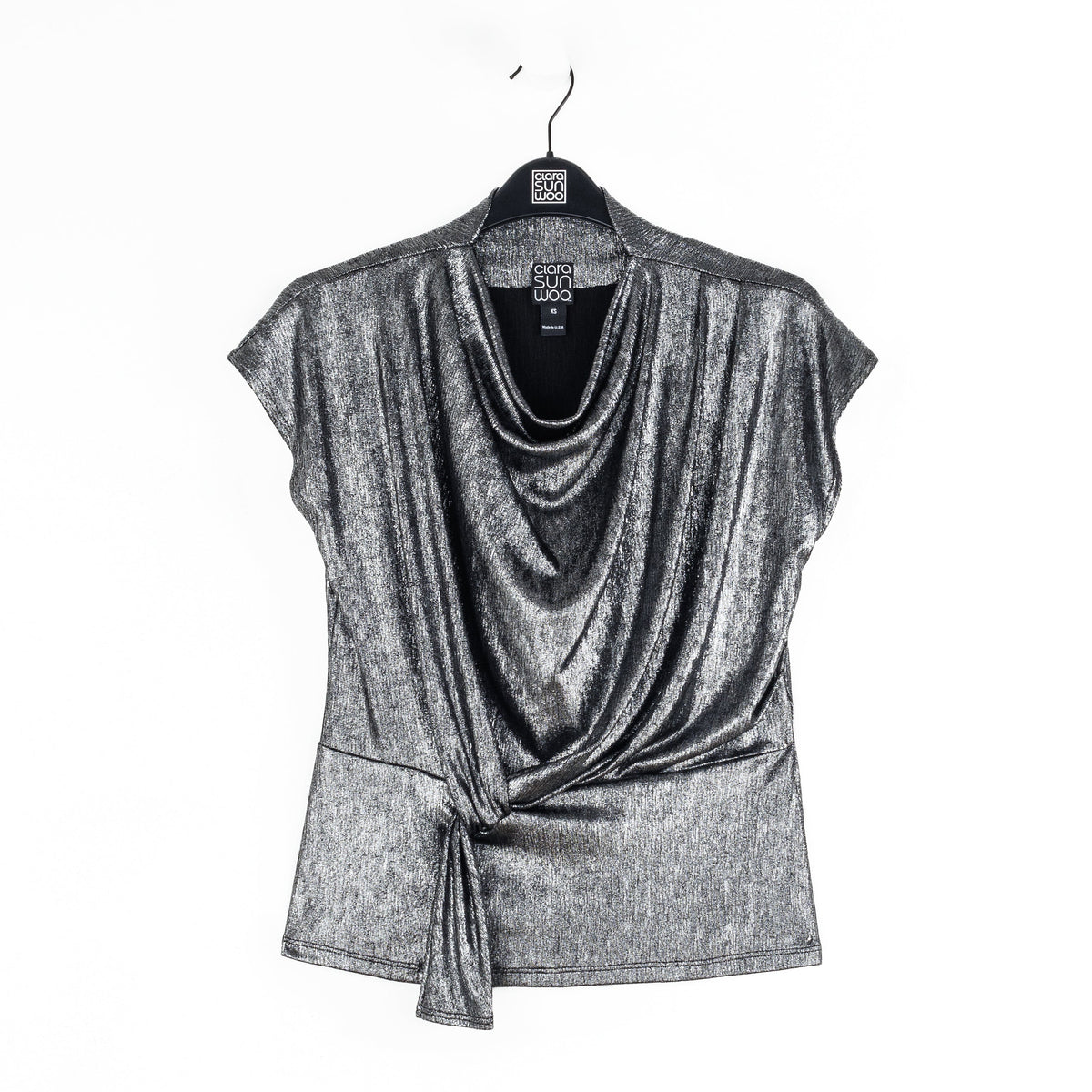 Clara Sunwoo New - Metallic Shimmer - Drape Neck Loop Front Top - Gunmetal - Limited Sizes
