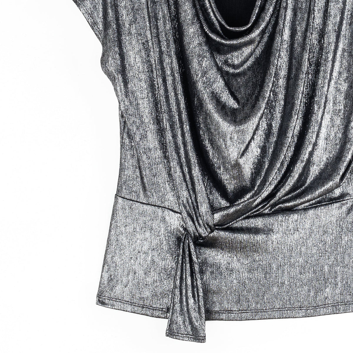 Clara Sunwoo New - Metallic Shimmer - Drape Neck Loop Front Top - Gunmetal - Limited Sizes