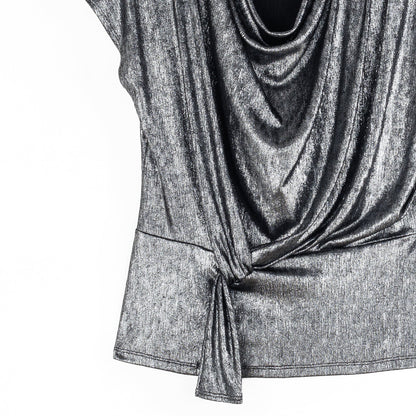 Clara Sunwoo New - Metallic Shimmer - Drape Neck Loop Front Top - Gunmetal - Limited Sizes