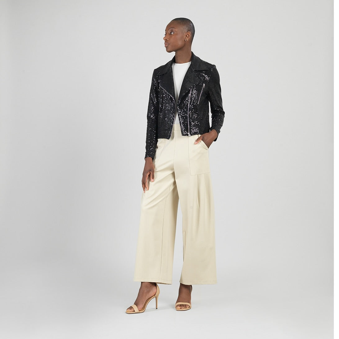 Clara Sunwoo Latest - Sequin Knit - Moto Waist Jacket - Black - Final Sale