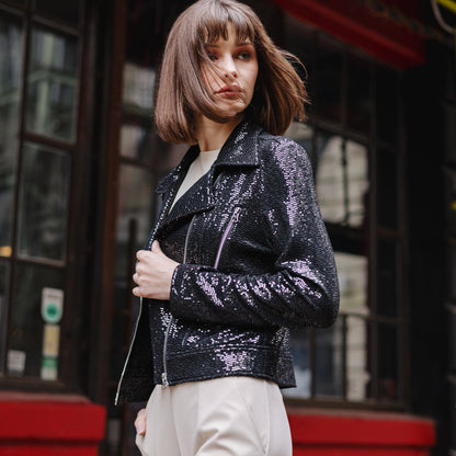Clara Sunwoo Latest - Sequin Knit - Moto Waist Jacket - Black - Final Sale