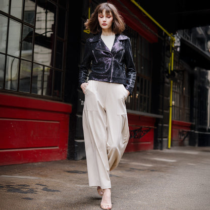 Clara Sunwoo Latest - Sequin Knit - Moto Waist Jacket - Black - Final Sale