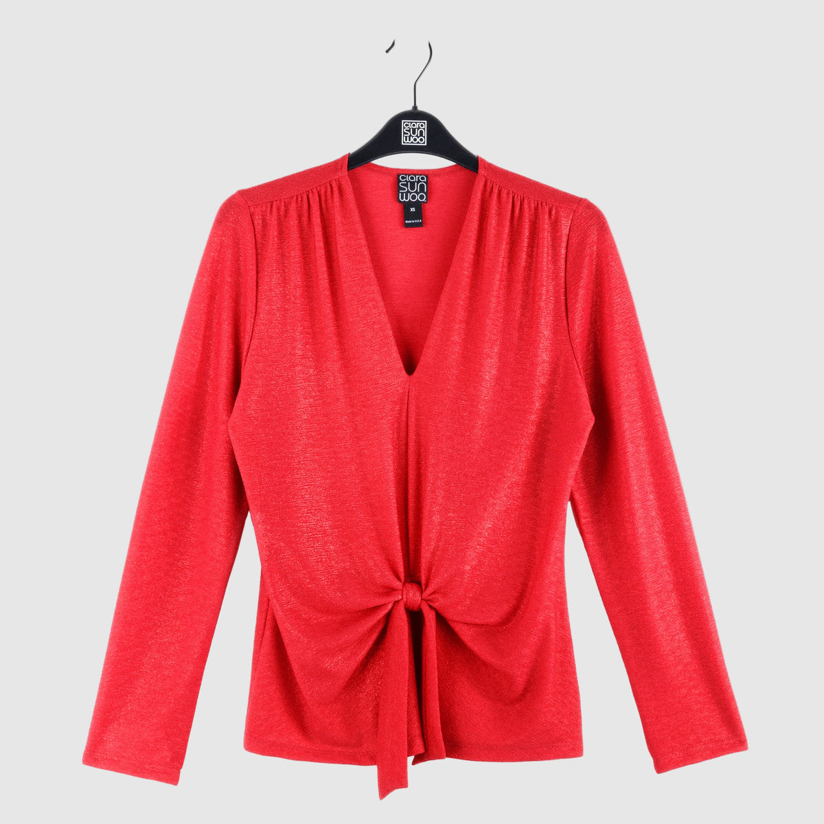 Clara Sunwoo Popular - Glimmer Speck - V-Neck Center Front Tie Top - Red - Final Sale