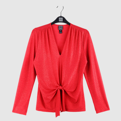 Clara Sunwoo Popular - Glimmer Speck - V-Neck Center Front Tie Top - Red - Final Sale