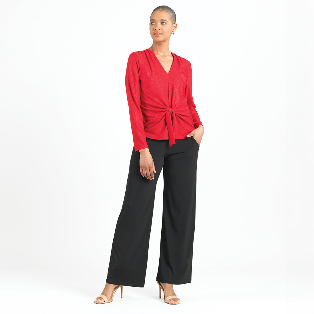 Clara Sunwoo Popular - Glimmer Speck - V-Neck Center Front Tie Top - Red - Final Sale