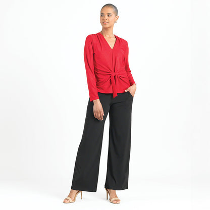Clara Sunwoo Popular - Glimmer Speck - V-Neck Center Front Tie Top - Red - Final Sale
