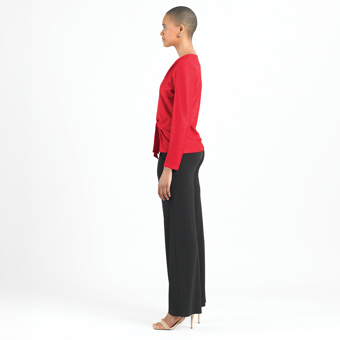 Clara Sunwoo Popular - Glimmer Speck - V-Neck Center Front Tie Top - Red - Final Sale