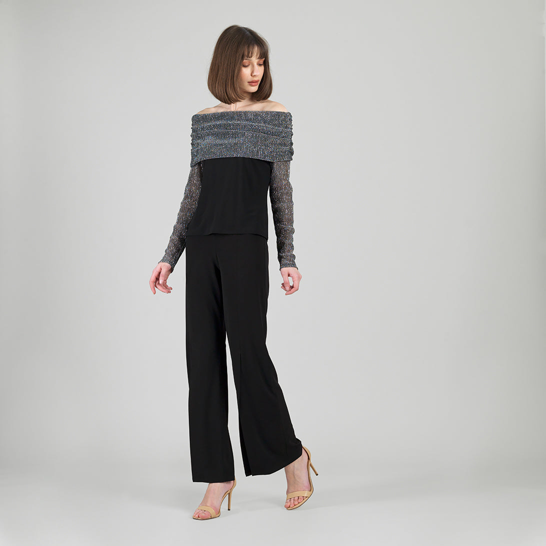 Clara Sunwoo Great Value - Sheer Shimmer - Ruched Off-Shoulder Top - Silver - Final Sale