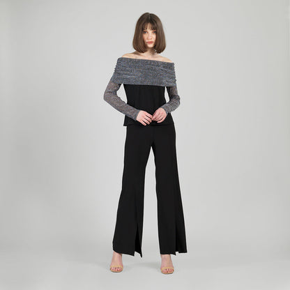 Clara Sunwoo Great Value - Sheer Shimmer - Ruched Off-Shoulder Top - Silver - Final Sale