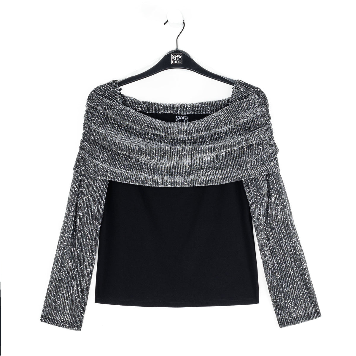 Clara Sunwoo Great Value - Sheer Shimmer - Ruched Off-Shoulder Top - Silver - Final Sale
