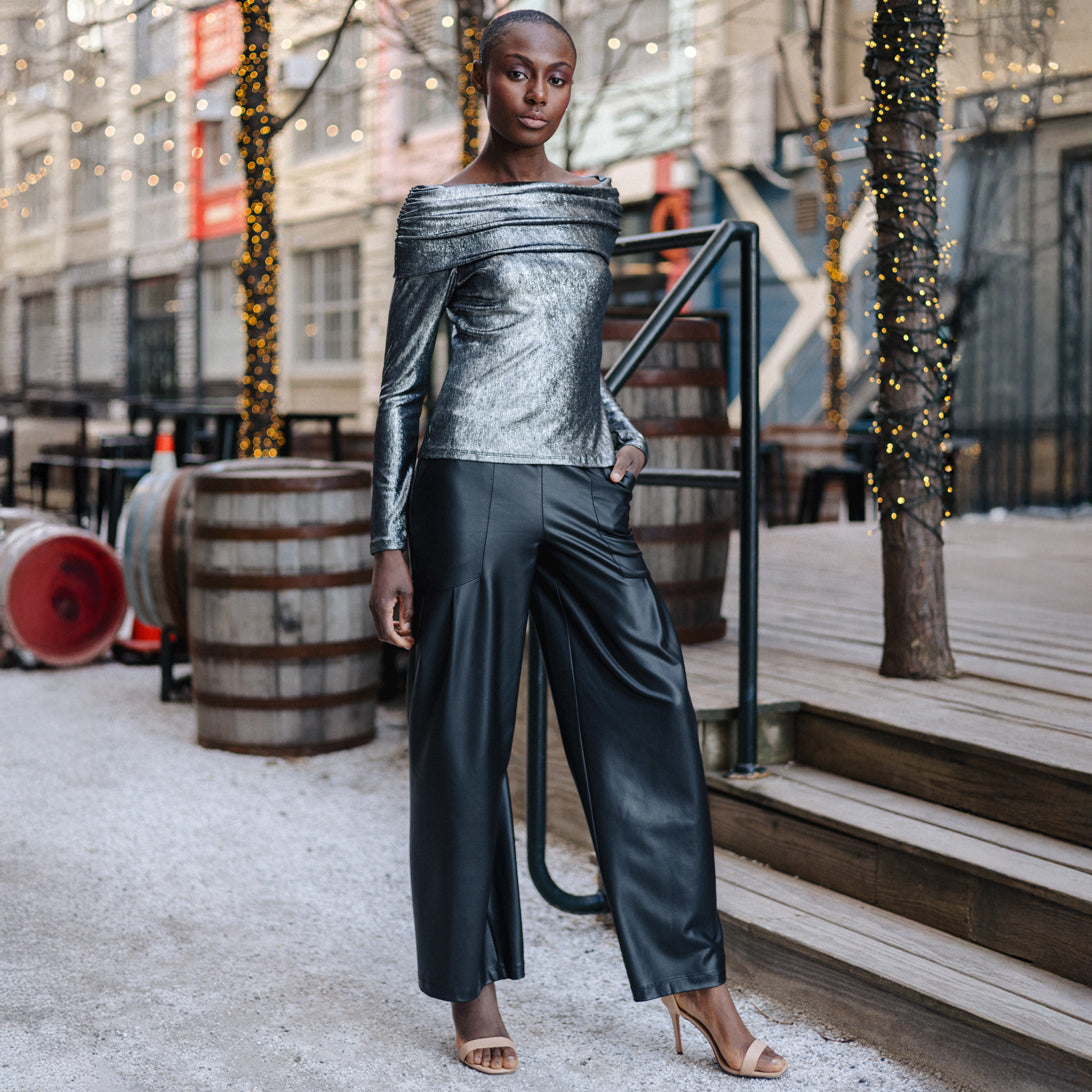 Clara Sunwoo Classic - Metallic Shimmer - Ruched Off-Shoulder Top - Final Sale
