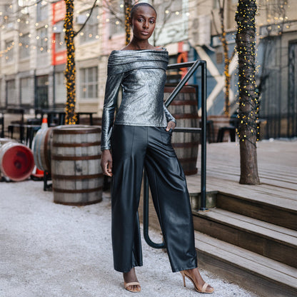Clara Sunwoo Classic - Metallic Shimmer - Ruched Off-Shoulder Top - Final Sale