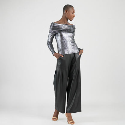 Clara Sunwoo Classic - Metallic Shimmer - Ruched Off-Shoulder Top - Final Sale