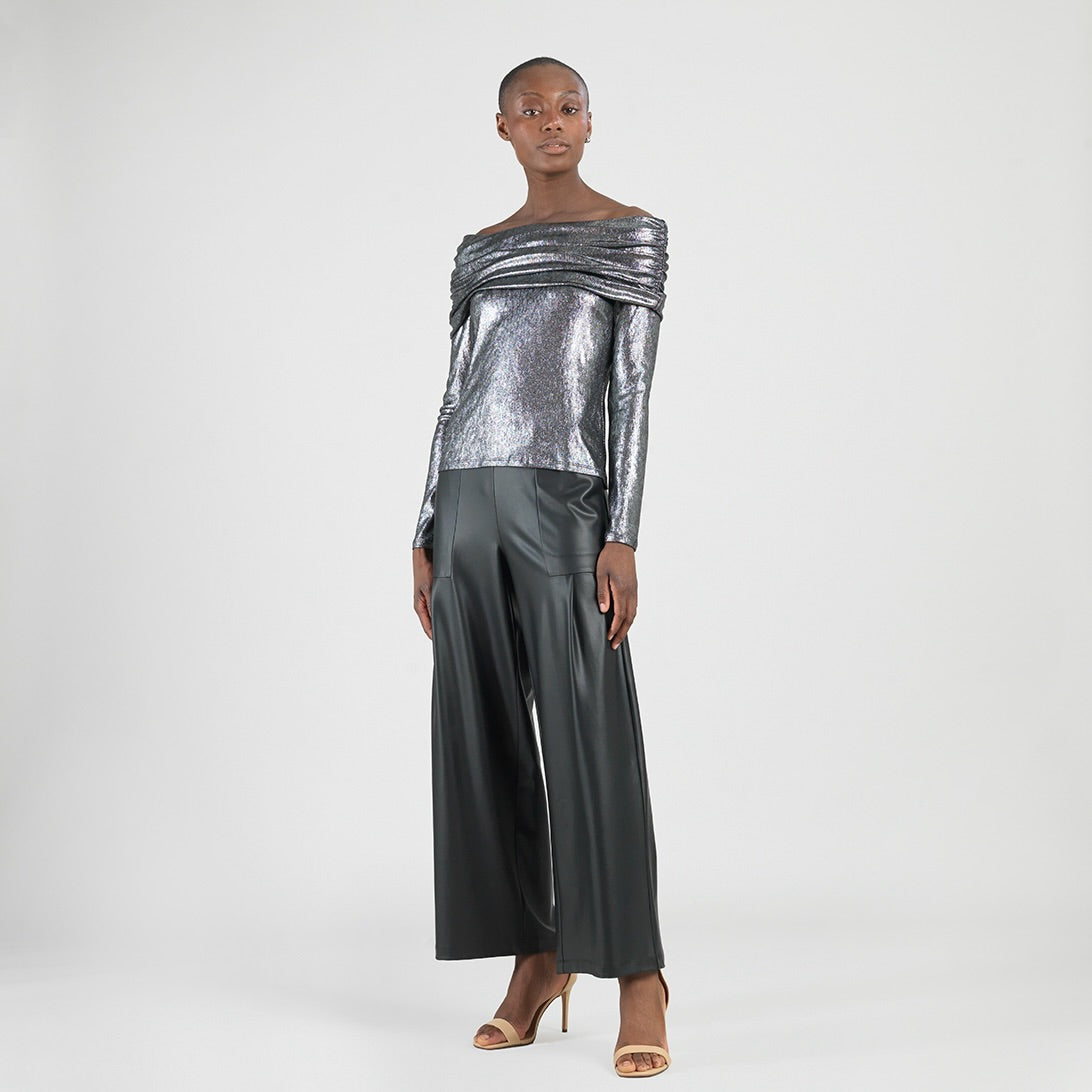 Clara Sunwoo Classic - Metallic Shimmer - Ruched Off-Shoulder Top - Final Sale