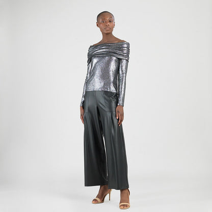 Clara Sunwoo Classic - Metallic Shimmer - Ruched Off-Shoulder Top - Final Sale