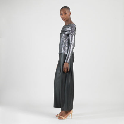 Clara Sunwoo Classic - Metallic Shimmer - Ruched Off-Shoulder Top - Final Sale