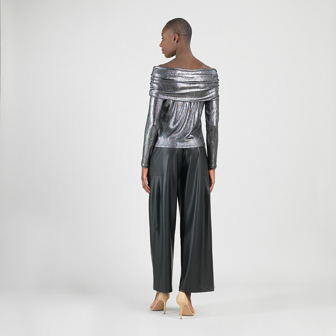 Clara Sunwoo Classic - Metallic Shimmer - Ruched Off-Shoulder Top - Final Sale