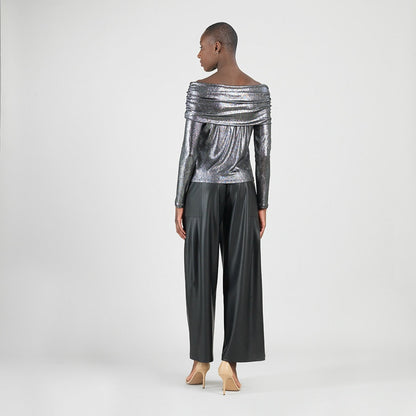 Clara Sunwoo Classic - Metallic Shimmer - Ruched Off-Shoulder Top - Final Sale