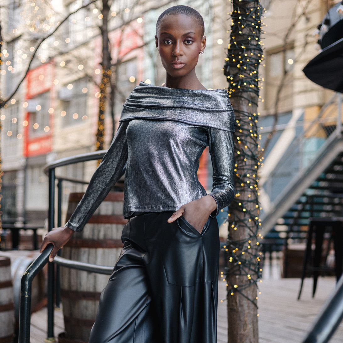 Clara Sunwoo Classic - Metallic Shimmer - Ruched Off-Shoulder Top - Final Sale