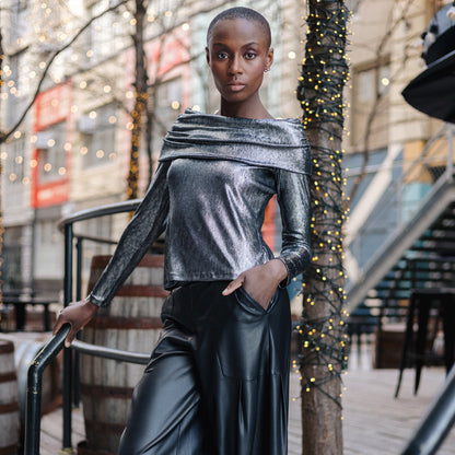 Clara Sunwoo Classic - Metallic Shimmer - Ruched Off-Shoulder Top - Final Sale