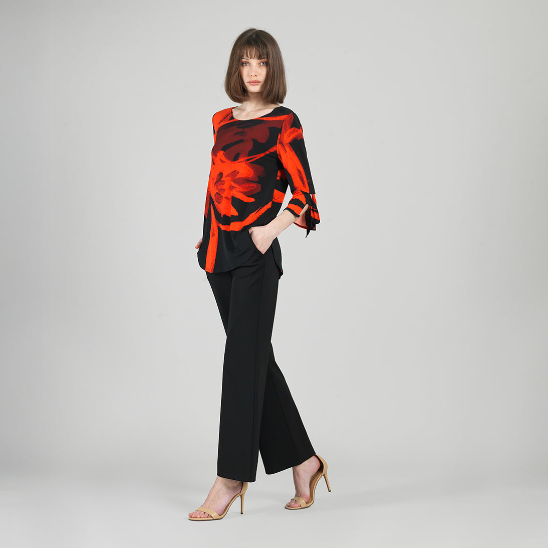 Clara Sunwoo Trending - Tie Cuff Curved Hem Tunic - Floral Eclipse-Red - Final Sale