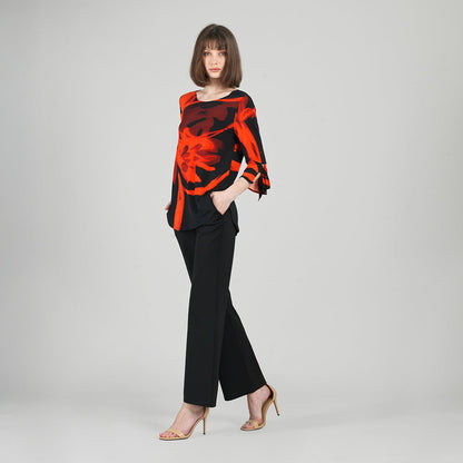 Clara Sunwoo Trending - Tie Cuff Curved Hem Tunic - Floral Eclipse-Red - Final Sale