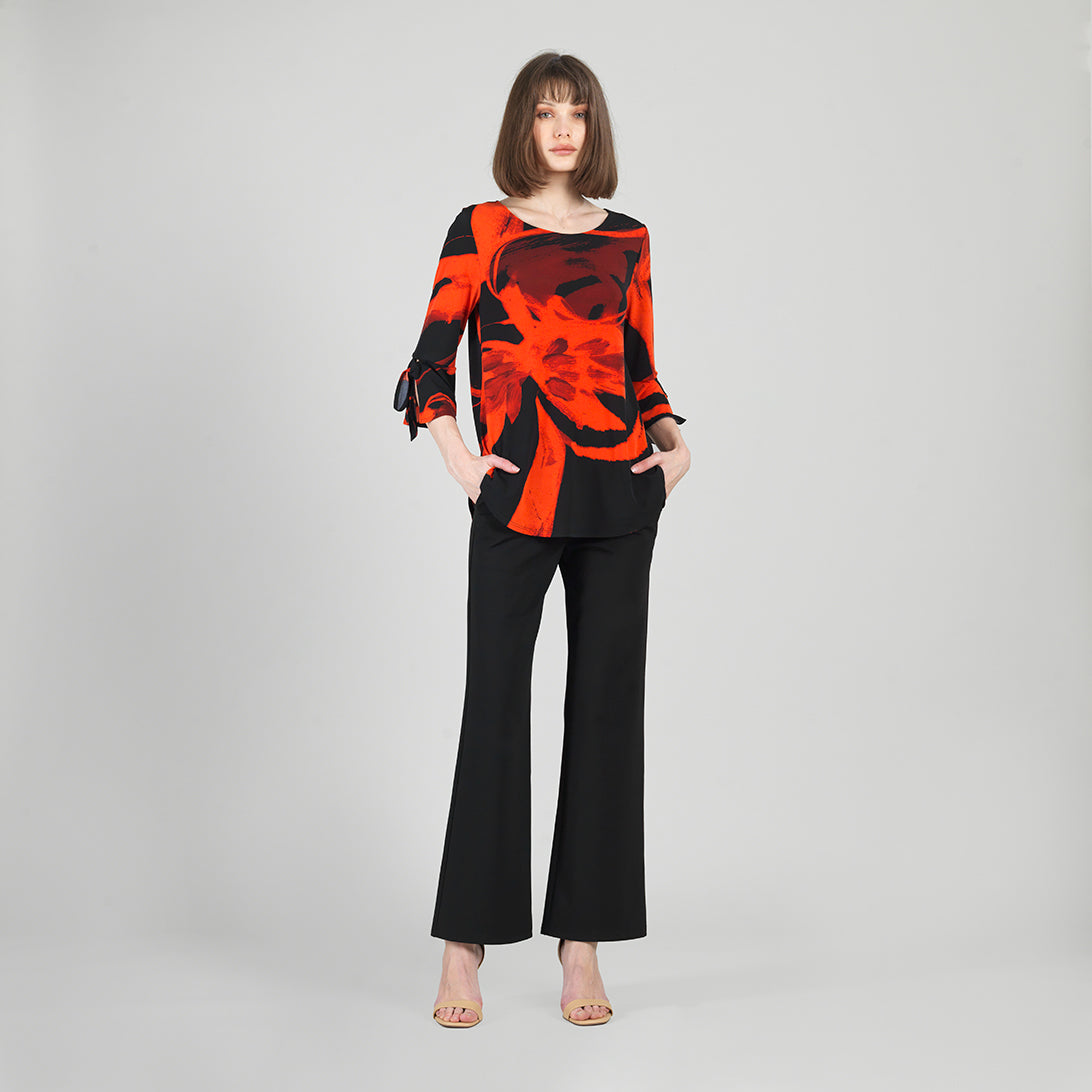 Clara Sunwoo Trending - Tie Cuff Curved Hem Tunic - Floral Eclipse-Red - Final Sale