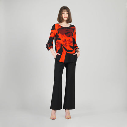 Clara Sunwoo Trending - Tie Cuff Curved Hem Tunic - Floral Eclipse-Red - Final Sale
