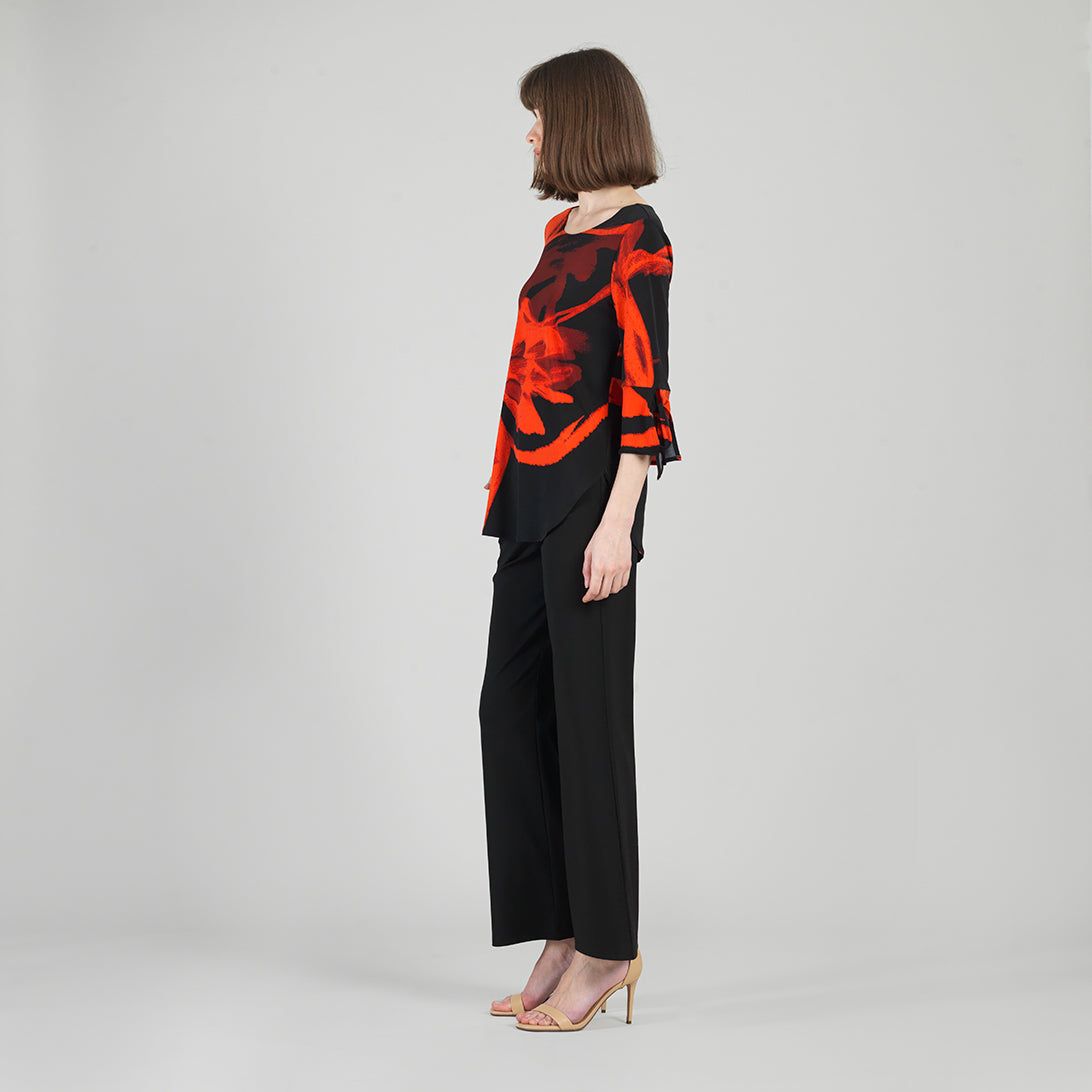 Clara Sunwoo Trending - Tie Cuff Curved Hem Tunic - Floral Eclipse-Red - Final Sale