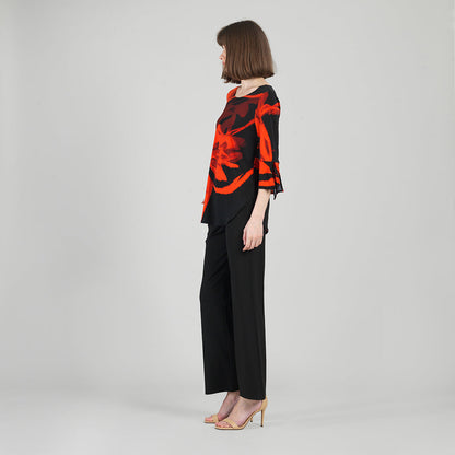 Clara Sunwoo Trending - Tie Cuff Curved Hem Tunic - Floral Eclipse-Red - Final Sale