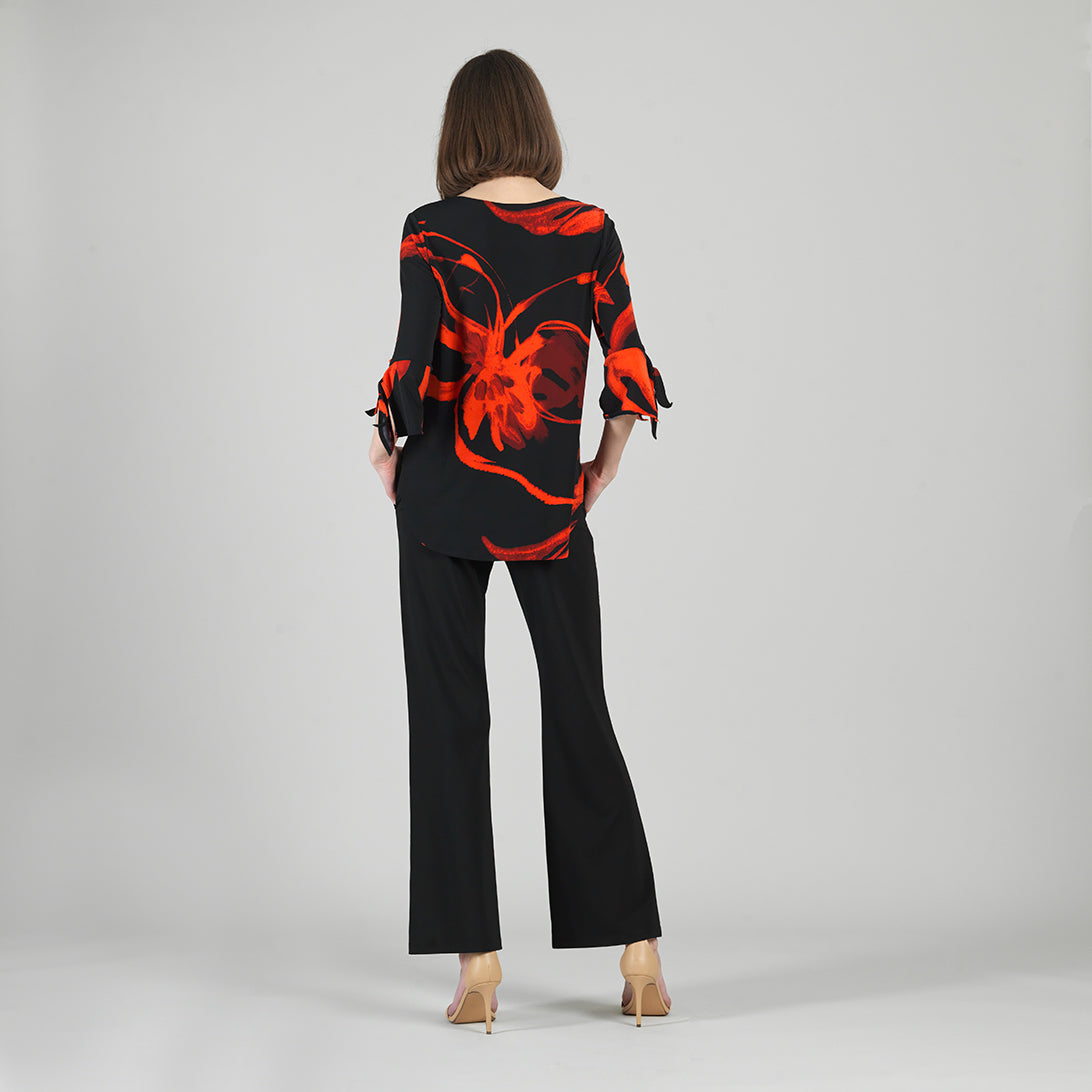 Clara Sunwoo Trending - Tie Cuff Curved Hem Tunic - Floral Eclipse-Red - Final Sale