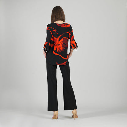 Clara Sunwoo Trending - Tie Cuff Curved Hem Tunic - Floral Eclipse-Red - Final Sale