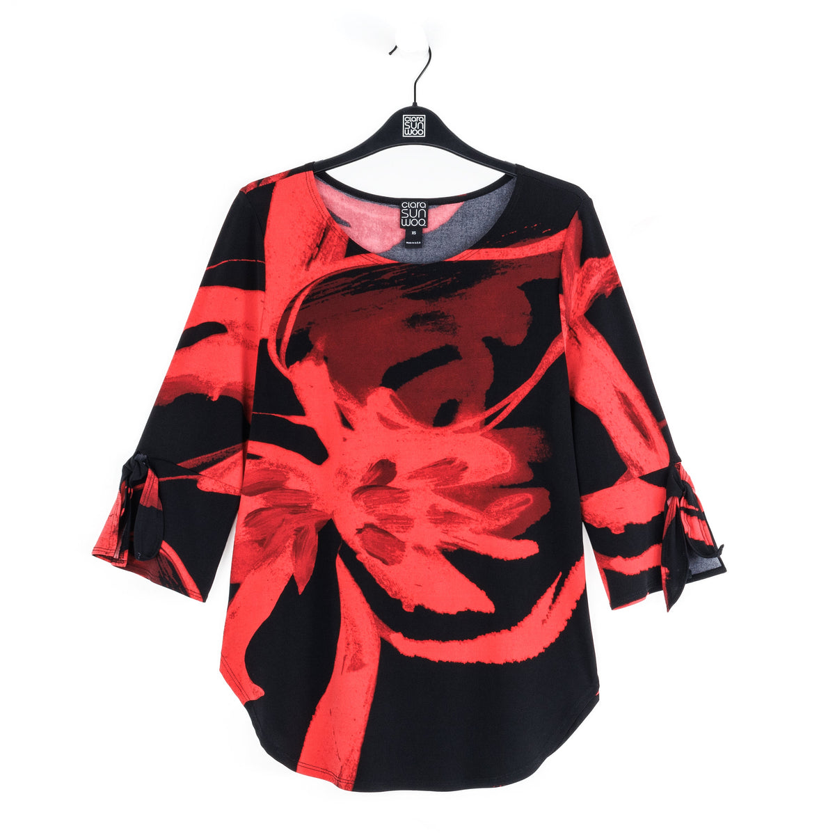 Clara Sunwoo Trending - Tie Cuff Curved Hem Tunic - Floral Eclipse-Red - Final Sale