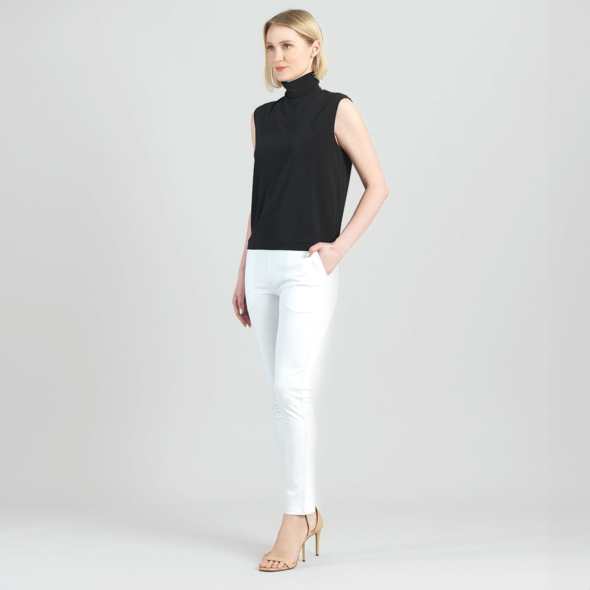 Clara Sunwoo Exclusive - Rayon-Ponte Knit - Straight Leg Pocket Pant - White - Final Sale