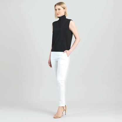 Clara Sunwoo Exclusive - Rayon-Ponte Knit - Straight Leg Pocket Pant - White - Final Sale