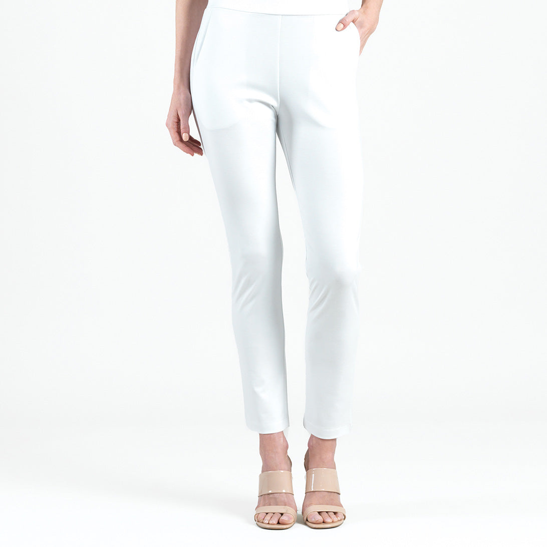 Clara Sunwoo Exclusive - Rayon-Ponte Knit - Straight Leg Pocket Pant - White - Final Sale
