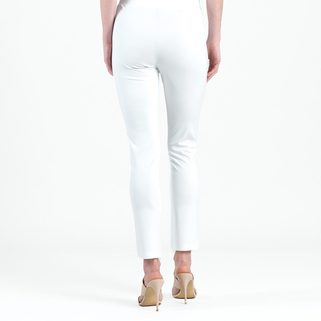 Clara Sunwoo Exclusive - Rayon-Ponte Knit - Straight Leg Pocket Pant - White - Final Sale