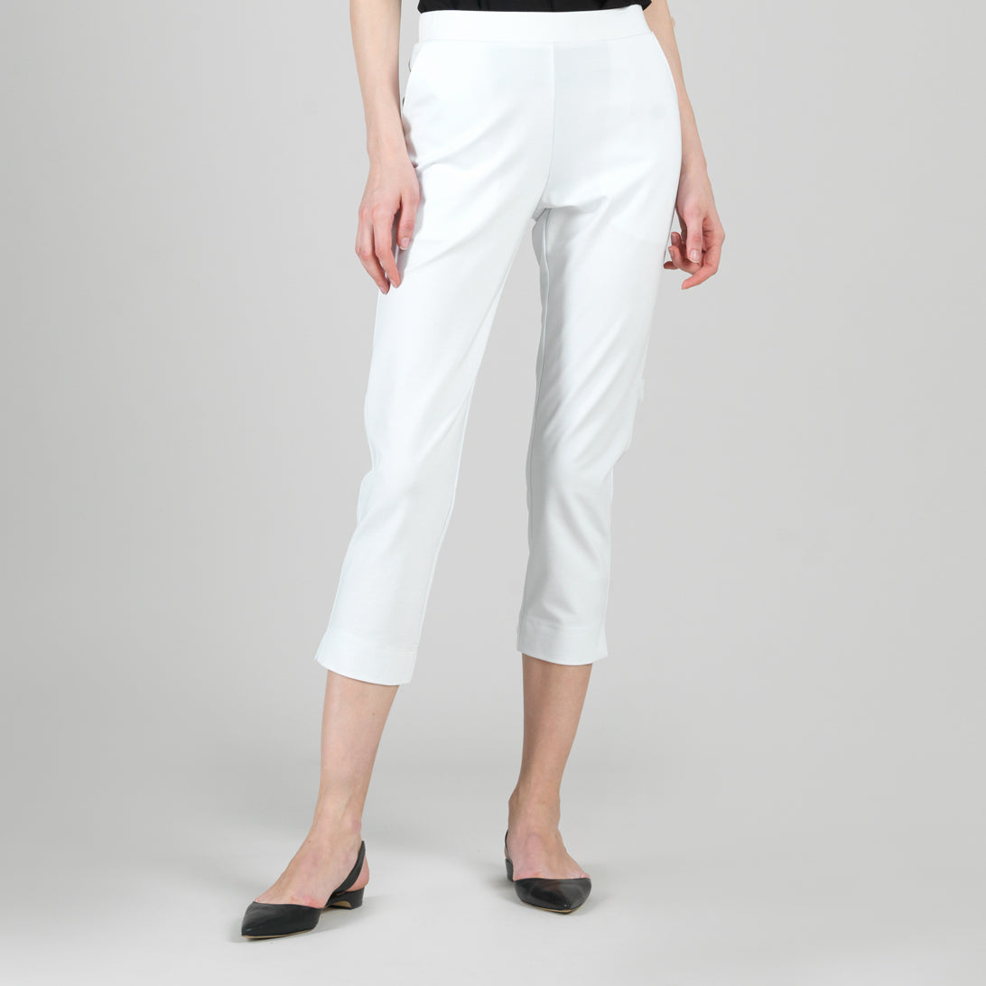 Clara Sunwoo Quality - Rayon-Ponte Knit - Pull-On Pocket Capri - White - Final Sale