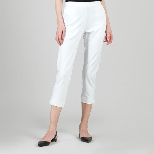 Clara Sunwoo Quality - Rayon-Ponte Knit - Pull-On Pocket Capri - White - Final Sale