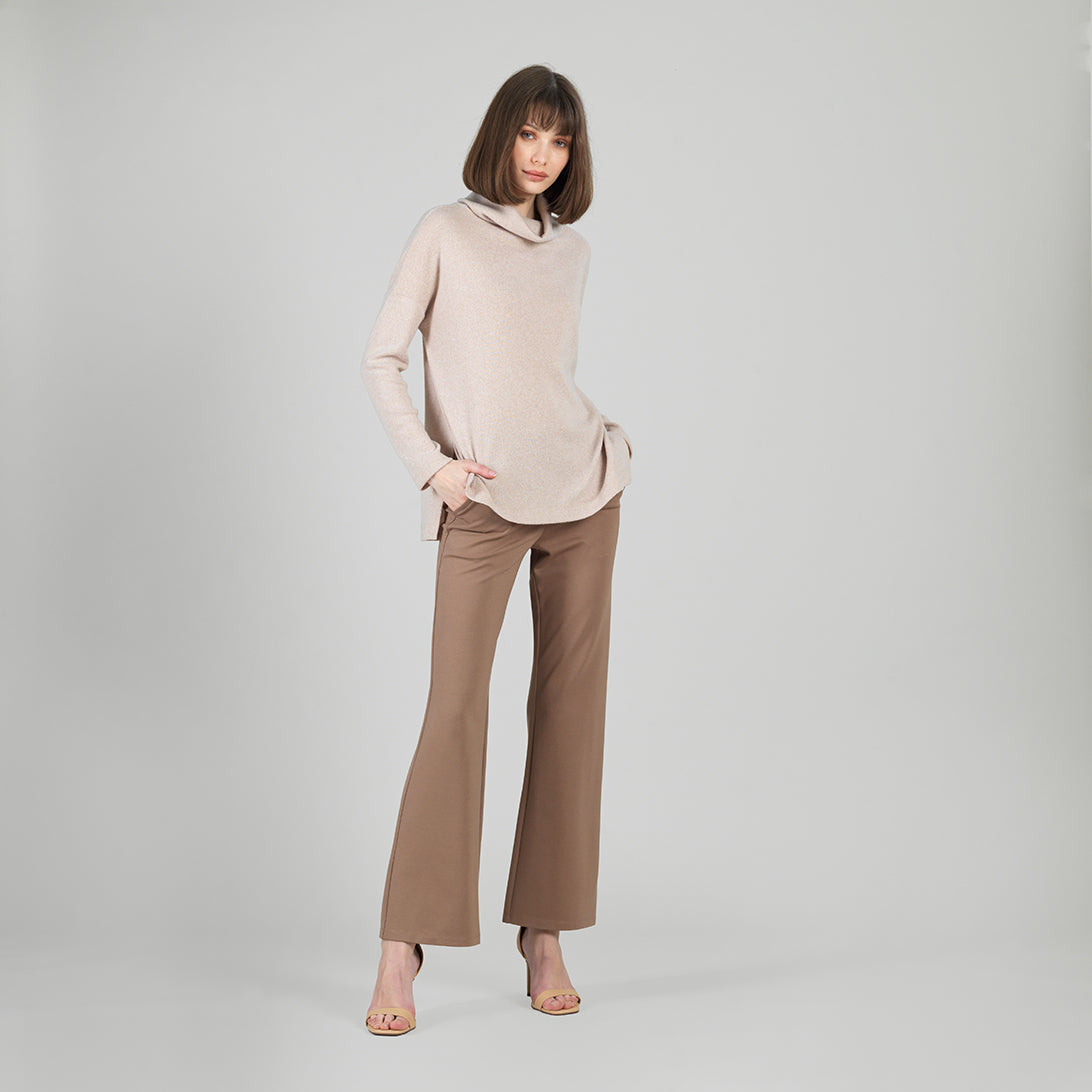 Clara Sunwoo Deals - Faux Cashmere - Cowl Turtleneck Side Vent Sweater Tunic - Natural - Final Sale