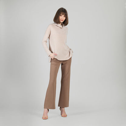Clara Sunwoo Deals - Faux Cashmere - Cowl Turtleneck Side Vent Sweater Tunic - Natural - Final Sale