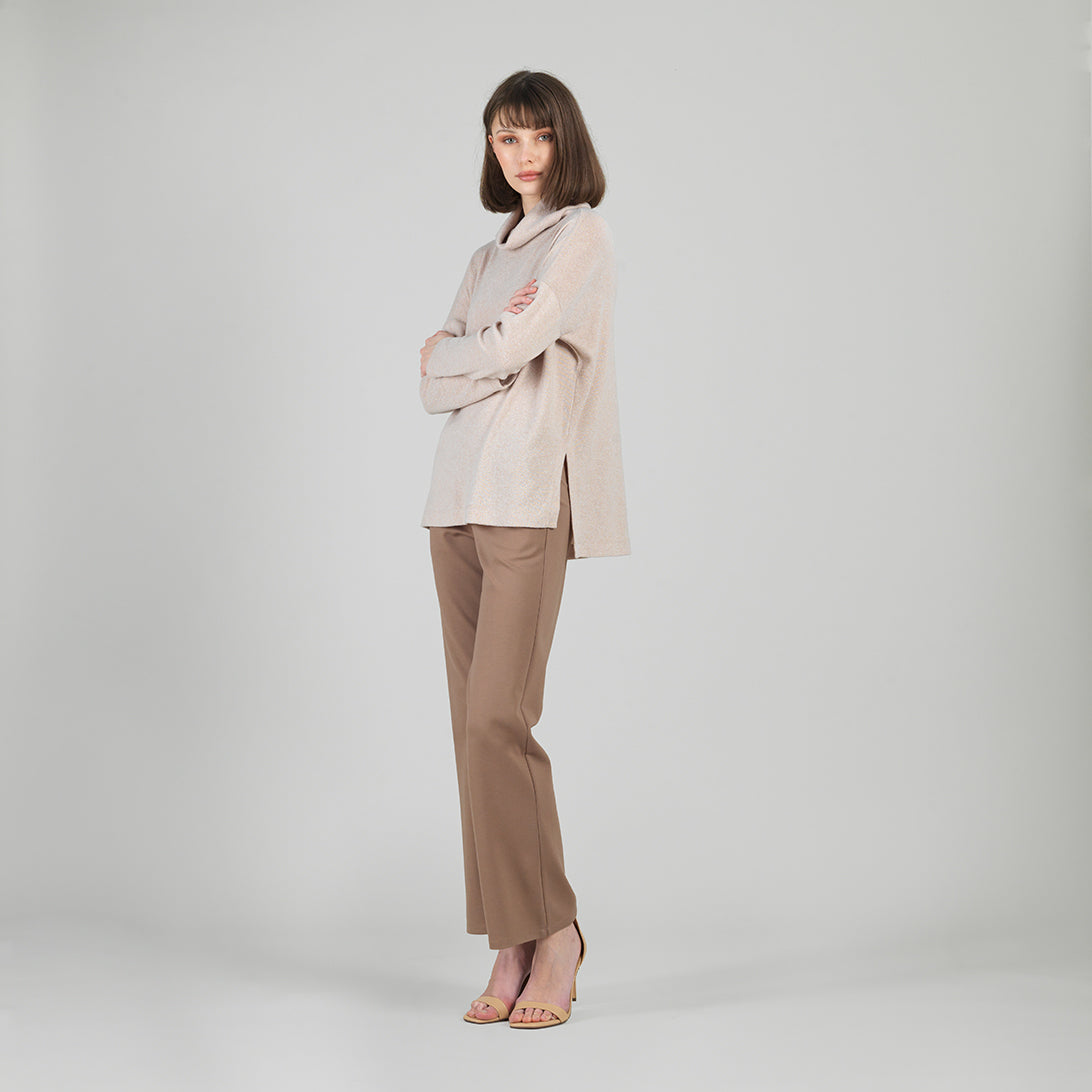 Clara Sunwoo Deals - Faux Cashmere - Cowl Turtleneck Side Vent Sweater Tunic - Natural - Final Sale