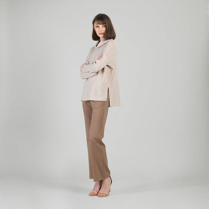 Clara Sunwoo Deals - Faux Cashmere - Cowl Turtleneck Side Vent Sweater Tunic - Natural - Final Sale